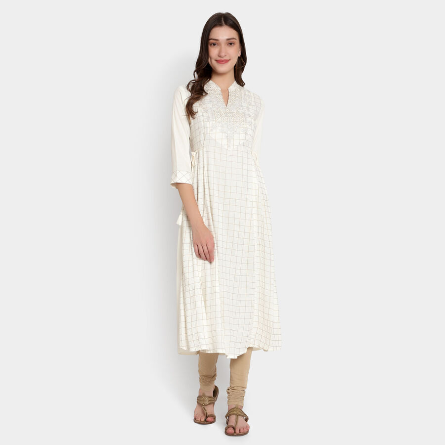 Embroidered 3/4Th Sleeves Kurta, Off White, large image number null
