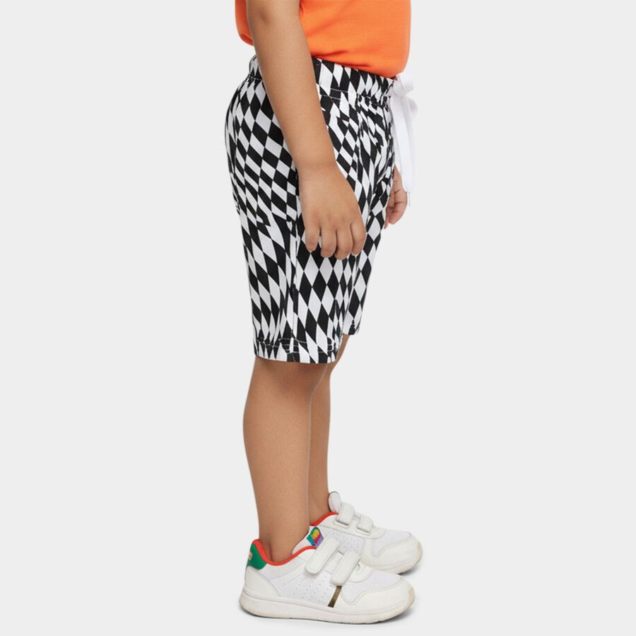 Boys' Black and White Regular Fit Checkerboard Printed Bermuda Shorts, Black, large