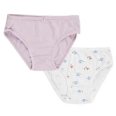 Girls' Soft Lavender and White Printed Cotton Panties