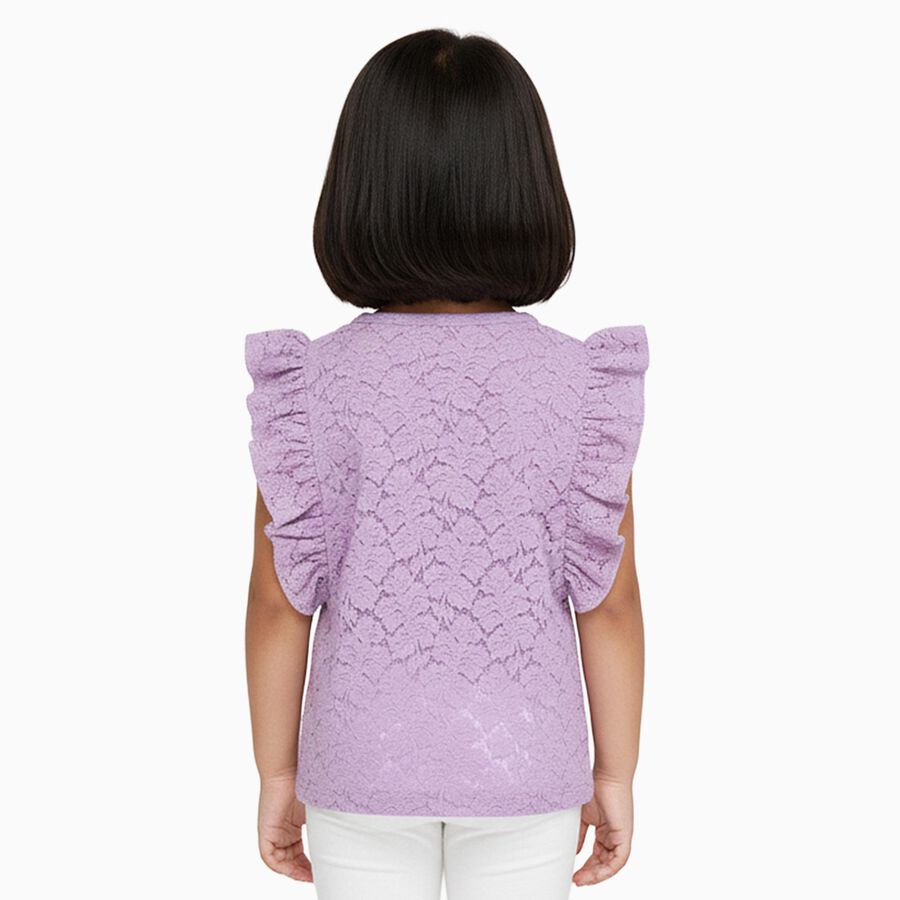 Girls' Soft Lavender Round Neck Romantic T-Shirt, लाइलेक, large image number null