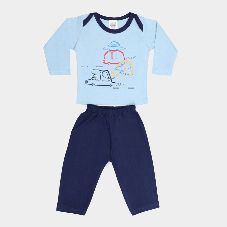 Infants Cotton Boat Neck Baba Suit, Navy Blue, large image number null