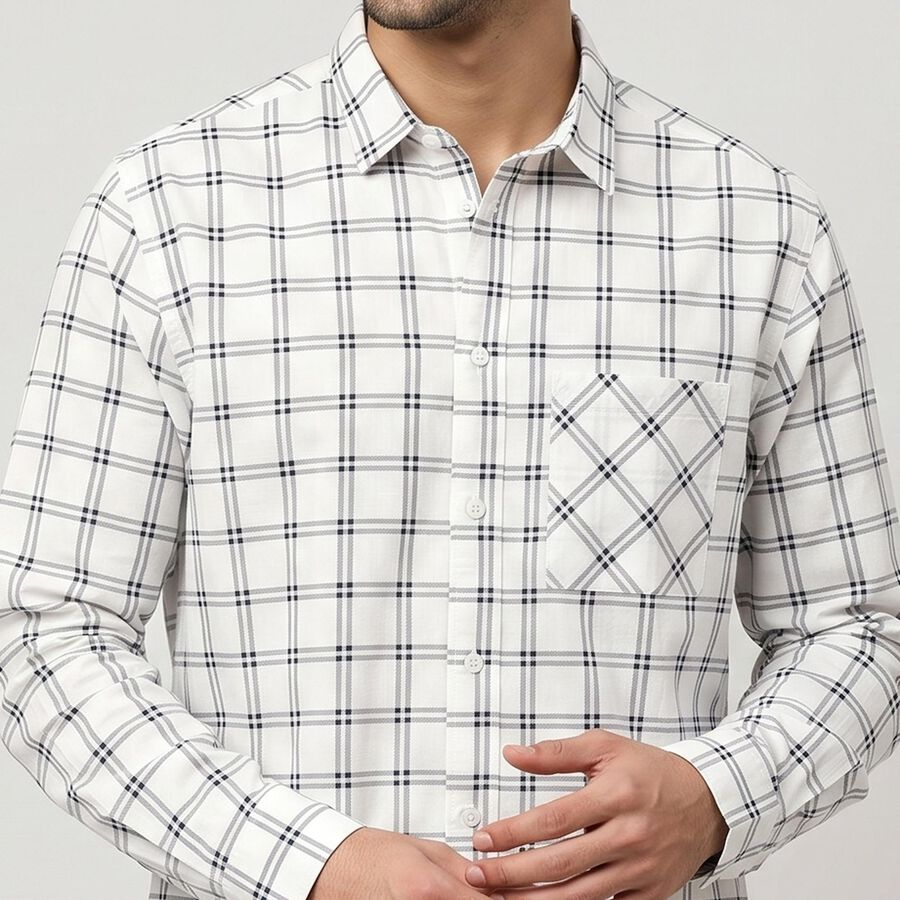 Men's White Cotton Long Sleeves Spread Collar Shirt, White, large