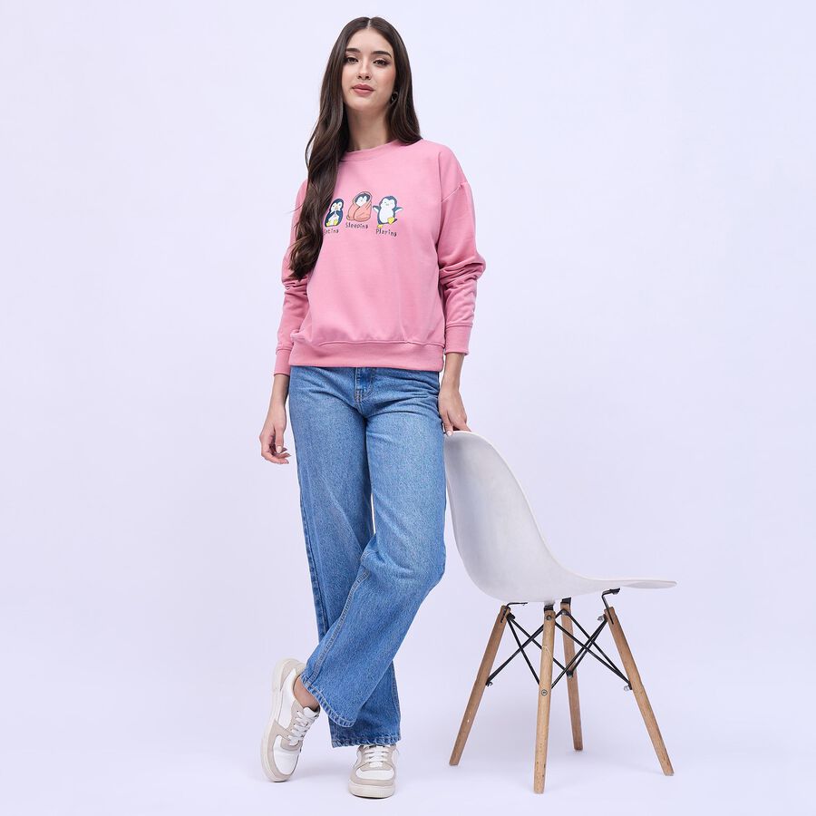 Women's Soft Pink Crew Neck Casual Sweatshirt, गुलाबी, large image number null