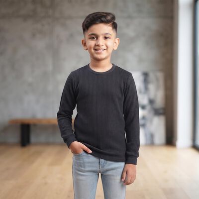 Boys' Melange Blue Long Sleeve Thermal