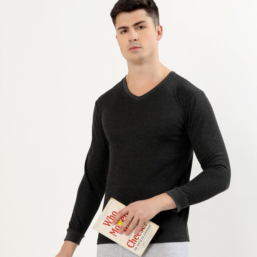 Men's Charcoal Grey V-Neck Slim Fit Thermal, Charcoal, large image number null