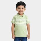 Boys Green Cotton Polo Neck Striped T-Shirt, Light Green, small