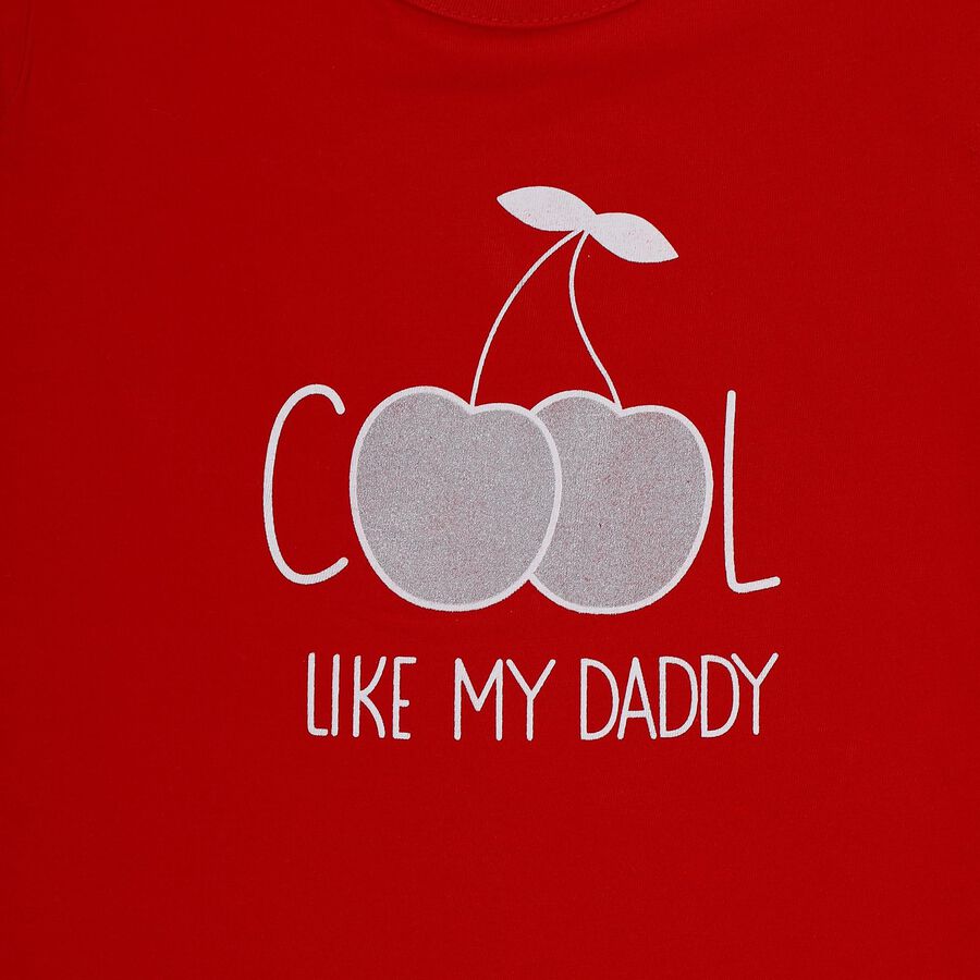 Infants Red Cotton Round Neck Casual T-Shirt, Red, large