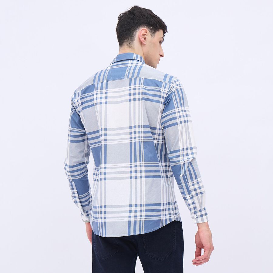 Men's Muted Steel Blue Cotton Classic Casual Shirt, Dark Blue, large image number null