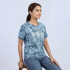 Women's Blue Cotton Round Neck Casual T-Shirt, नीला, small