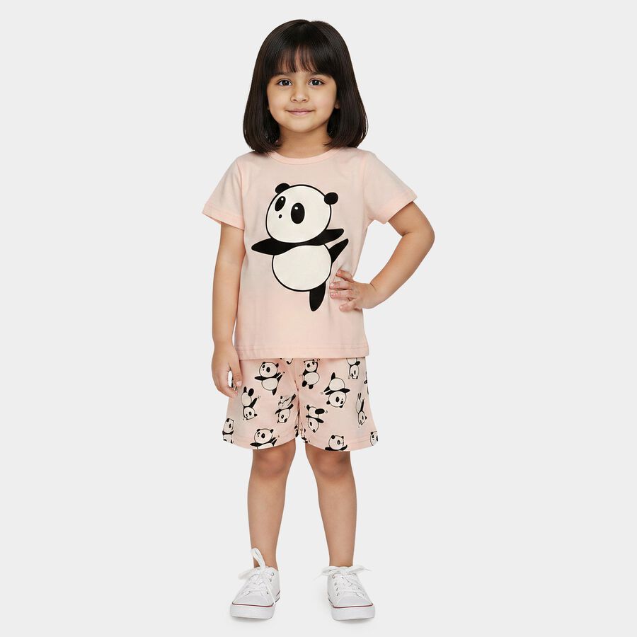 Girls Light Pink Crew Neck Short Set Upper and Bottom Set, हल्का गुलाबी, large