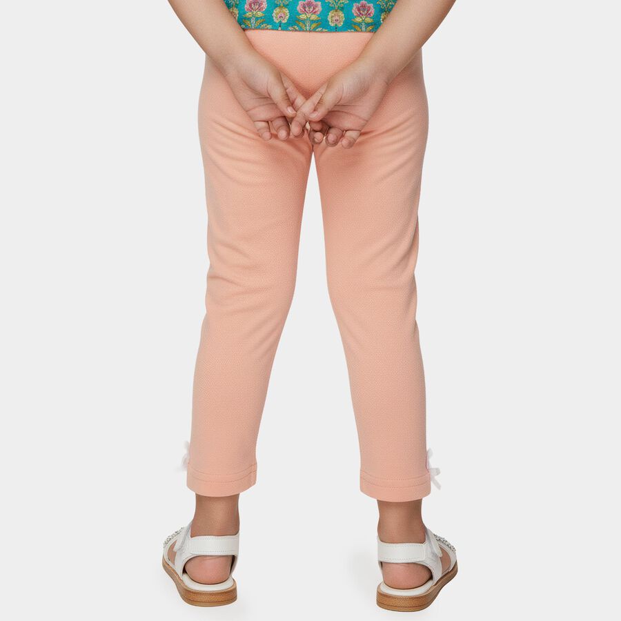 Girls' Coral Ankle-Length Bow Accent Cotton Blend Legging, Coral, large