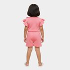 Girls Bright Coral Pink Ruffle Sleeve Top and Shorts Set, गुलाबी, small
