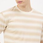 Men's Beige Cotton Blend Round Neck Classic T-Shirt, Beige, small
