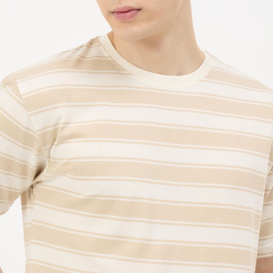 Men's Beige Cotton Blend Round Neck Classic T-Shirt, Beige, large