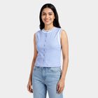 Women's Light Blue Round Neck Casual Top, हल्का नीला, small