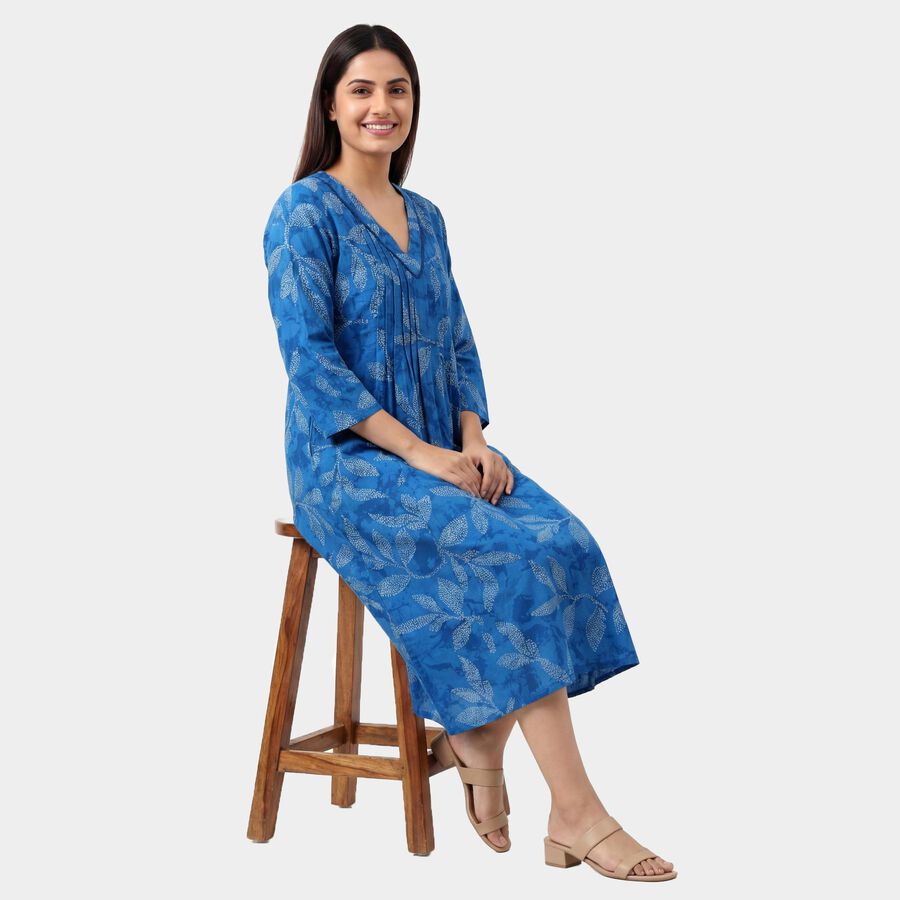Women's Midnight Blue Round Neck Classic Kurta, मध्यम नीला, large