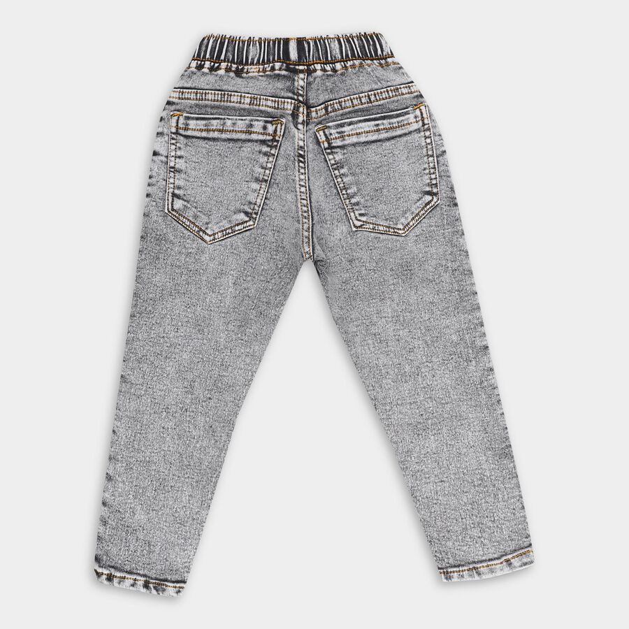 Boys' Stonewashed Grey Regular Fit Elastic Waist Jeans, हल्का ग्रे, large image number null
