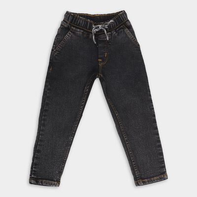 Boys' Charcoal Black Regular Fit Elastic Waist Jeans