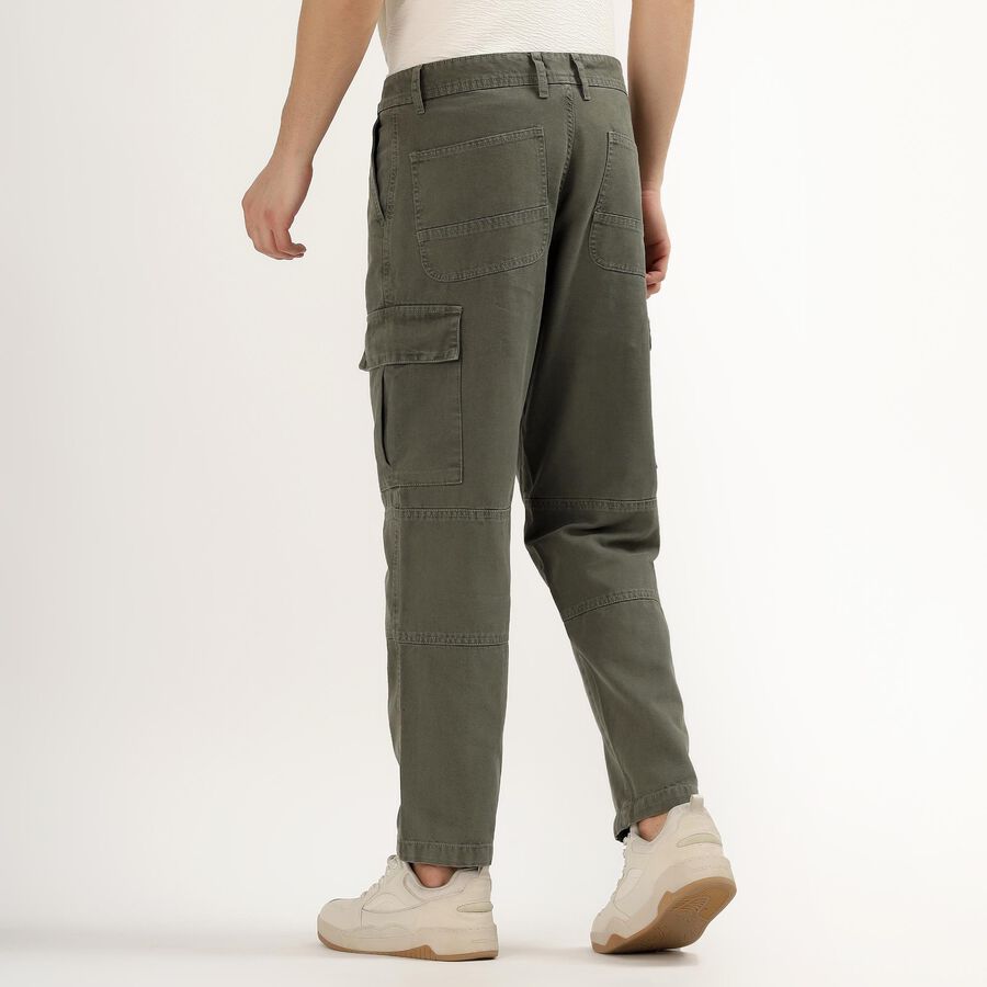 Men's 100% Cotton Slim Fit Casual Trousers, ओलिव, large image number null