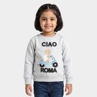 Girls Ecru Melange Round Neck Pullover Sweatshirt, एक्रू मिश्रित, small