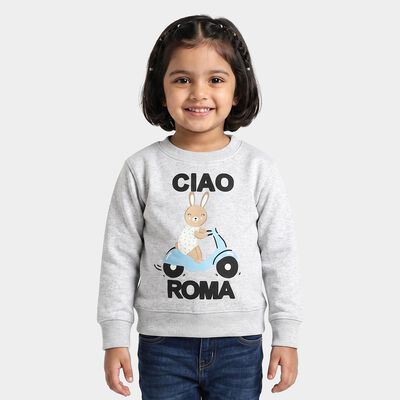 Girls Ecru Melange Round Neck Pullover Sweatshirt
