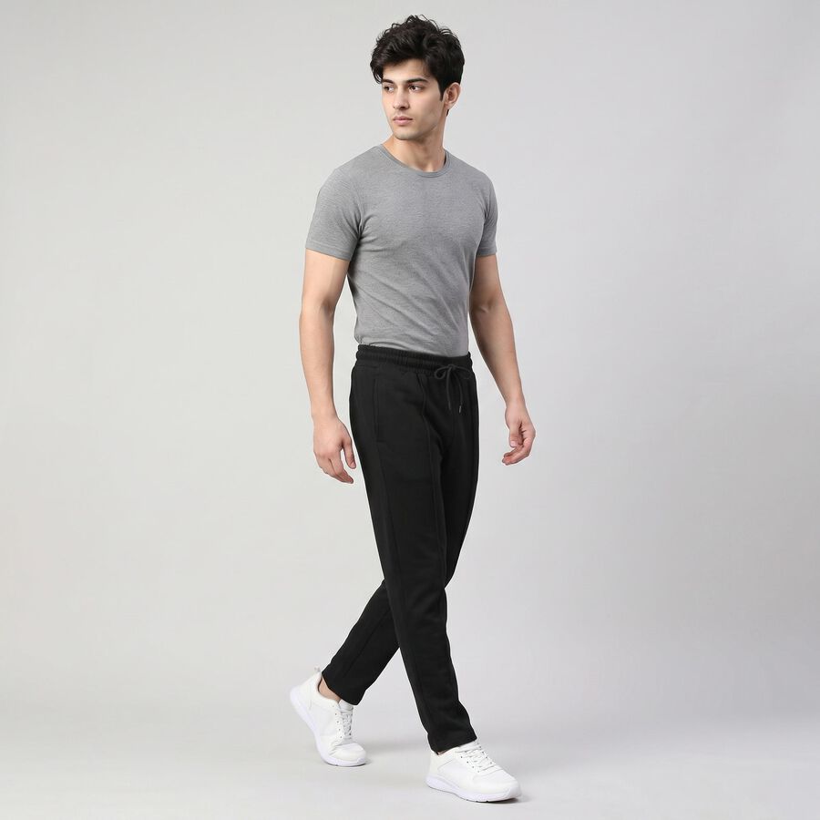 Men's Black Slim Fit Drawstring Waist Track Pants, काला, large