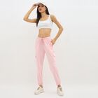 Women's Soft Pink Regular Fit Cargo Track Pants, Light Pink, small image number null