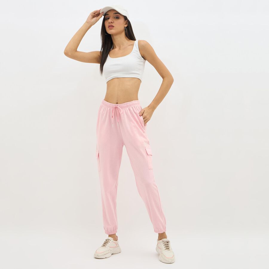 Women's Soft Pink Regular Fit Cargo Track Pants, Light Pink, large image number null