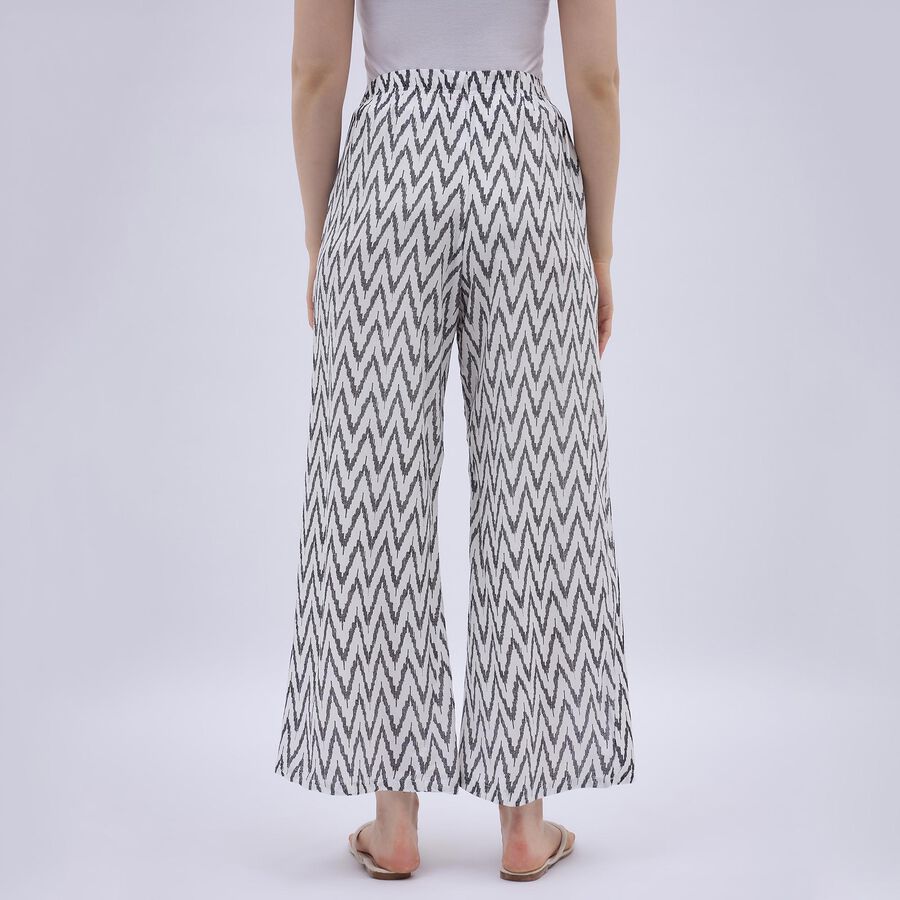 Women's Black and White Zigzag Printed Wide-Leg Palazzos, ऑफ व्हाइट, large image number null