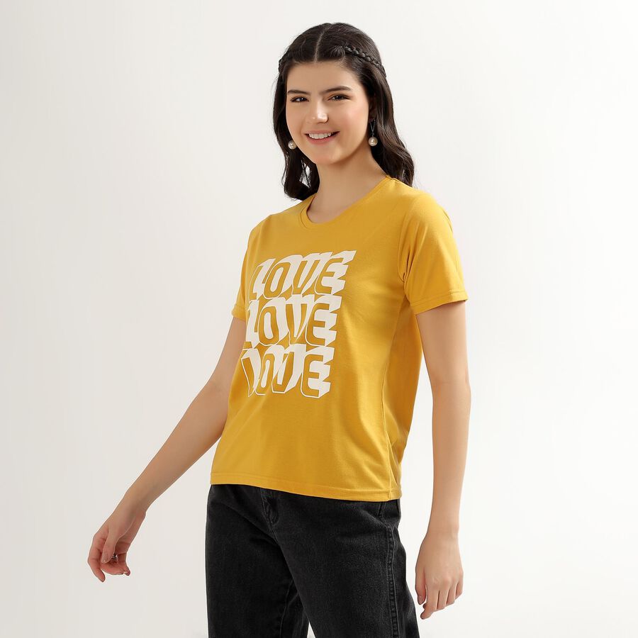 Women's Mustard Yellow Round Neck T-Shirt, Mustard, large image number null