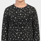 Girls' Black Round Neck Floral Regular Top, काला, small