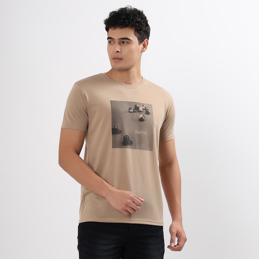 Men's Round Neck Half Sleeves T-Shirt, Beige, large image number null