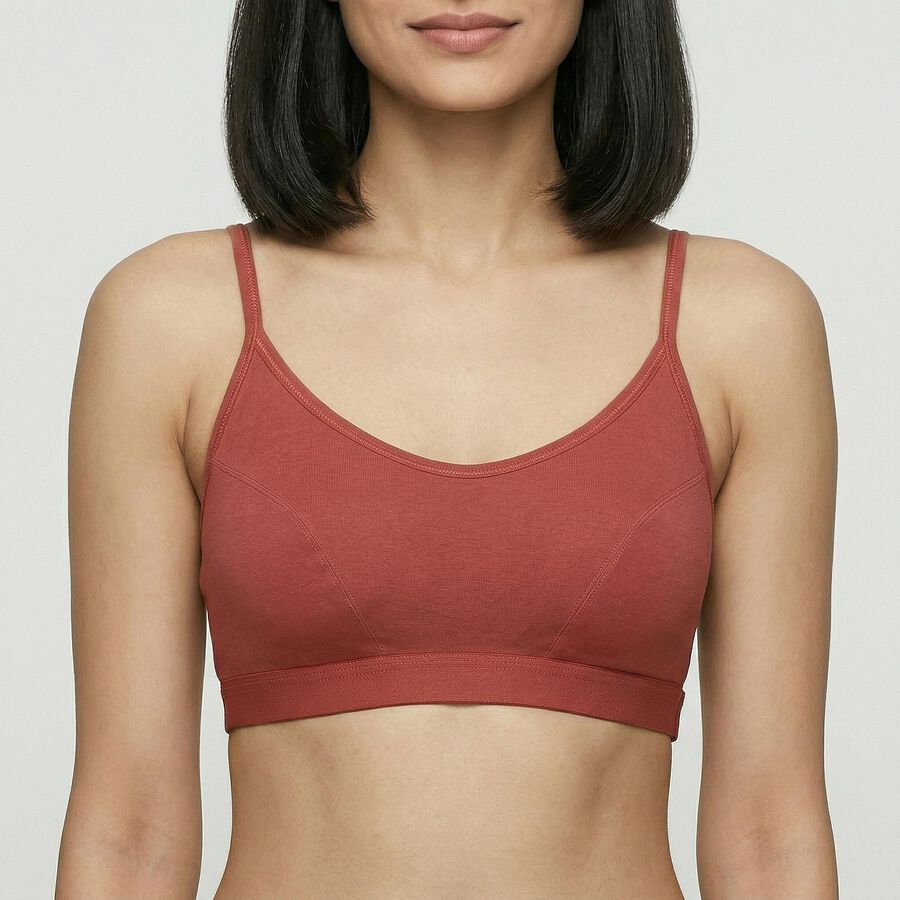 Women's Rust Cotton Blend Scoop Neck Minimalist Bralette, Rust, large