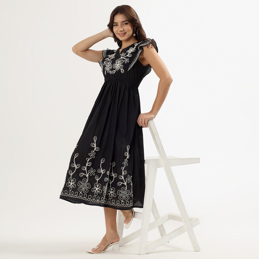 Ladies' 100% Cotton Empire Dress, Black, large image number null