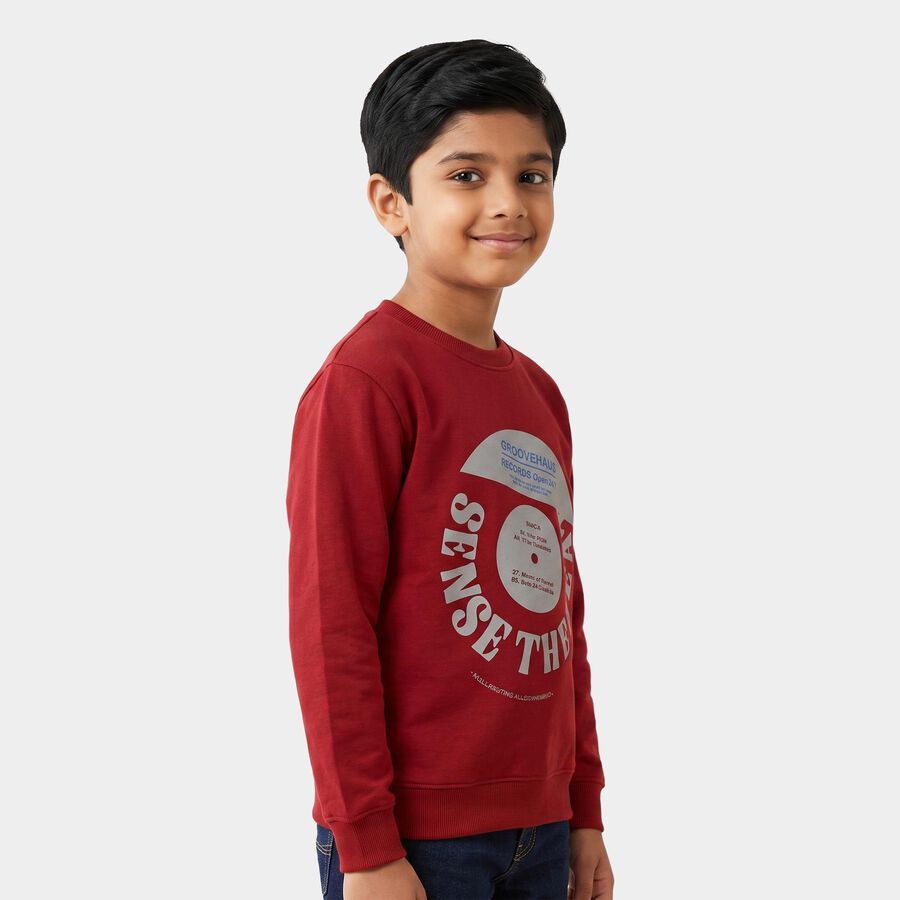 Boys' Maroon Crew Neck Graphic Print Sweatshirt, Maroon, large