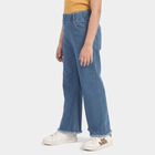 Girls Blue Wide Leg Frayed Hem Jeans, मध्यम नीला, small