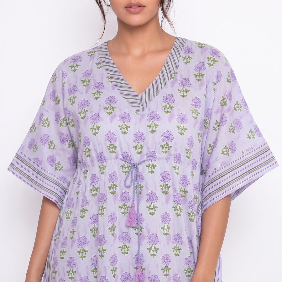 Women's Lavender V-Neck Kaftan Nighty, लाइलेक, large