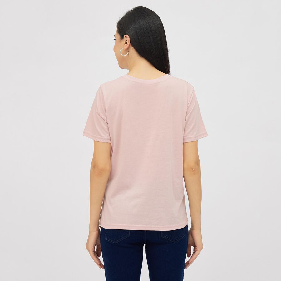 Ladies' Soft Pink Round Neck Casual T-Shirt, लाइलेक, large