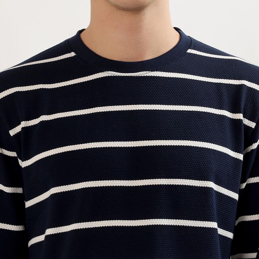 Men's Deep Midnight Navy Blue Crew Neck Casual Full Sleeve T-Shirt , Navy Blue, large image number null