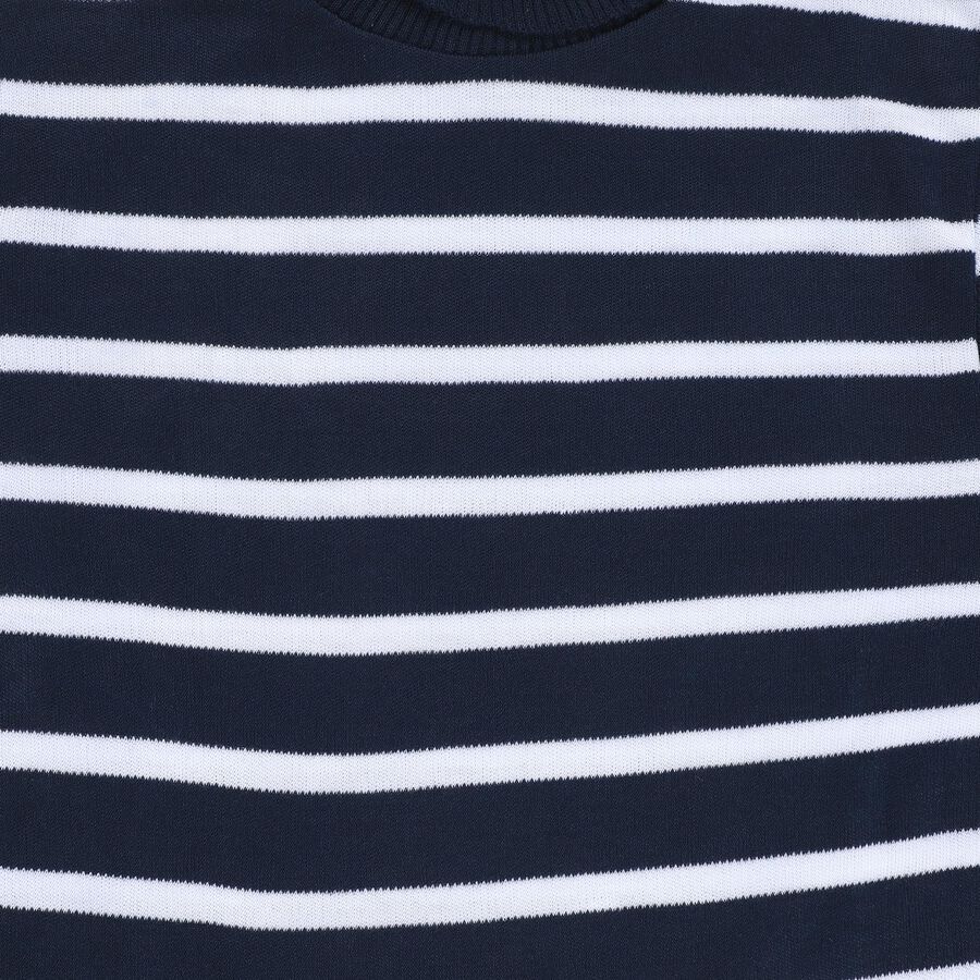 Boys' Deep Midnight Navy Blue Turtleneck Striped Pullover, नेवी ब्लू, large image number null