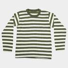 Boys' Olive Green Crew Neck Striped Pullover, ओलिव, small