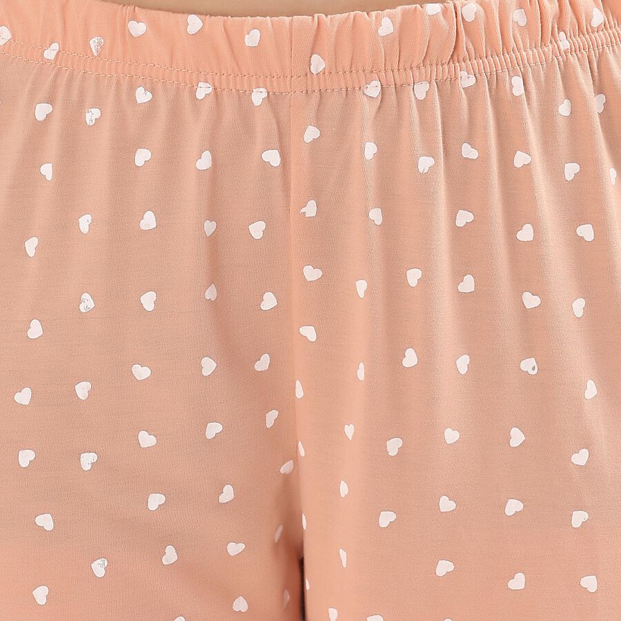 Women's Soft Peach Heart Printed Full-Length Pyjama&nbsp;, Peach, large