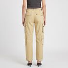 Women's Beige Straight Fit Cargo Trousers, Beige, small