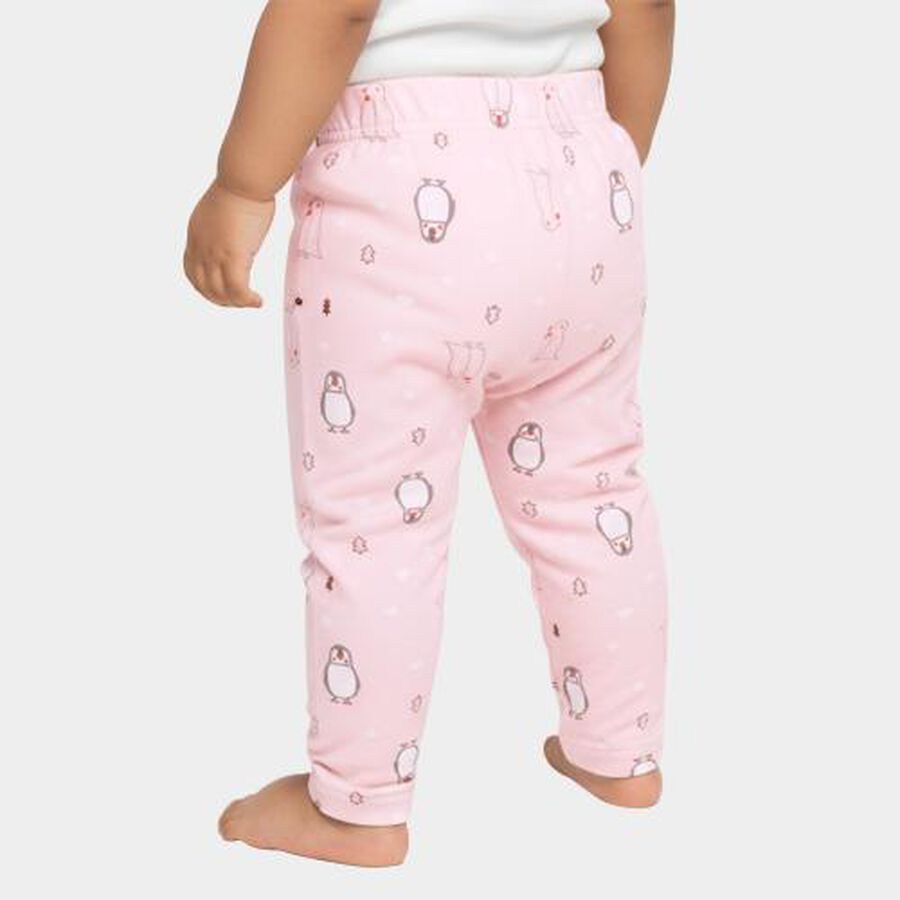 Infants Light Pink Penguin Printed Elastic Waist Pyjama, गुलाबी, large image number null