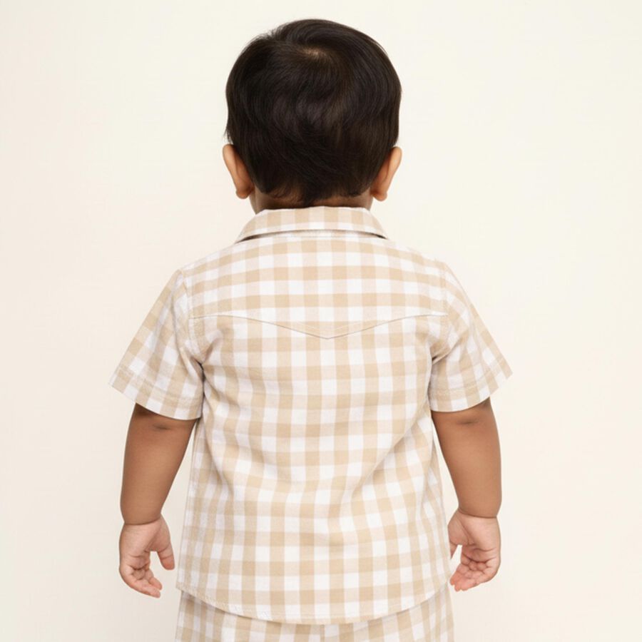 Infants Light Beige Cotton Half Sleeve Classic Casual Shirt, Beige, large image number null