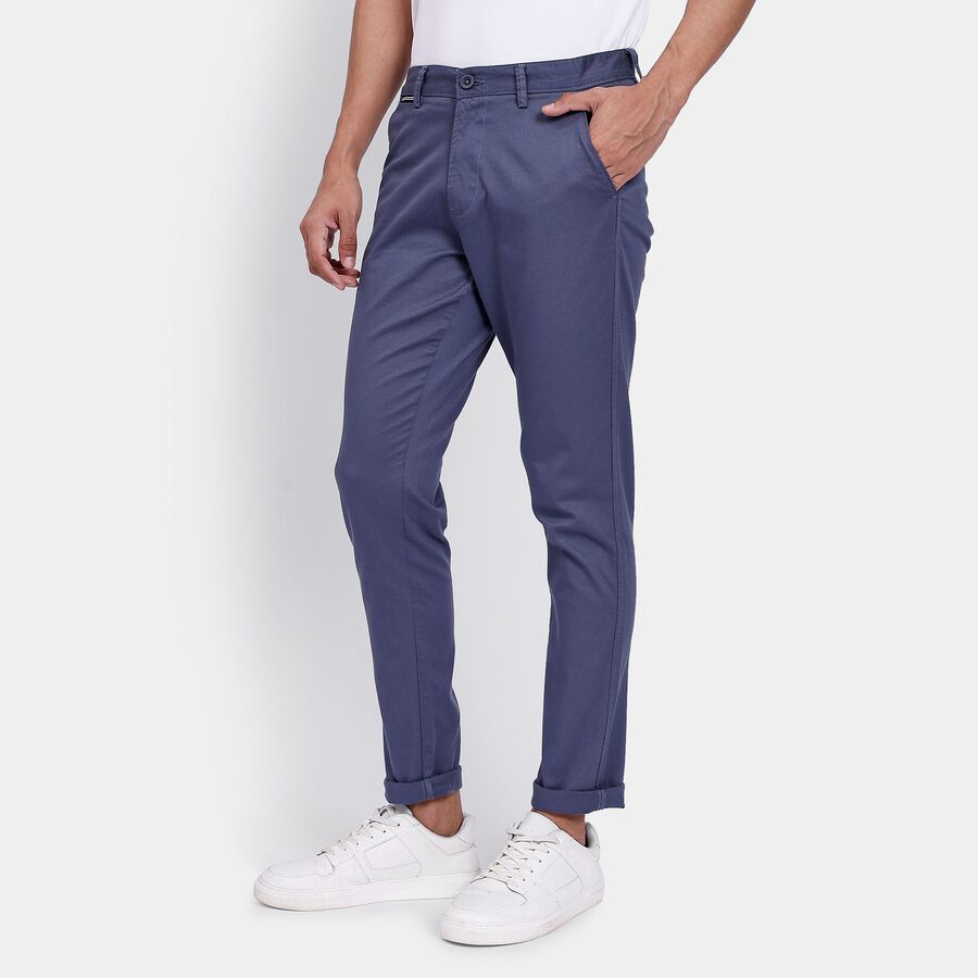 Men's Slim Fit Casual Trousers, मध्यम नीला, large image number null