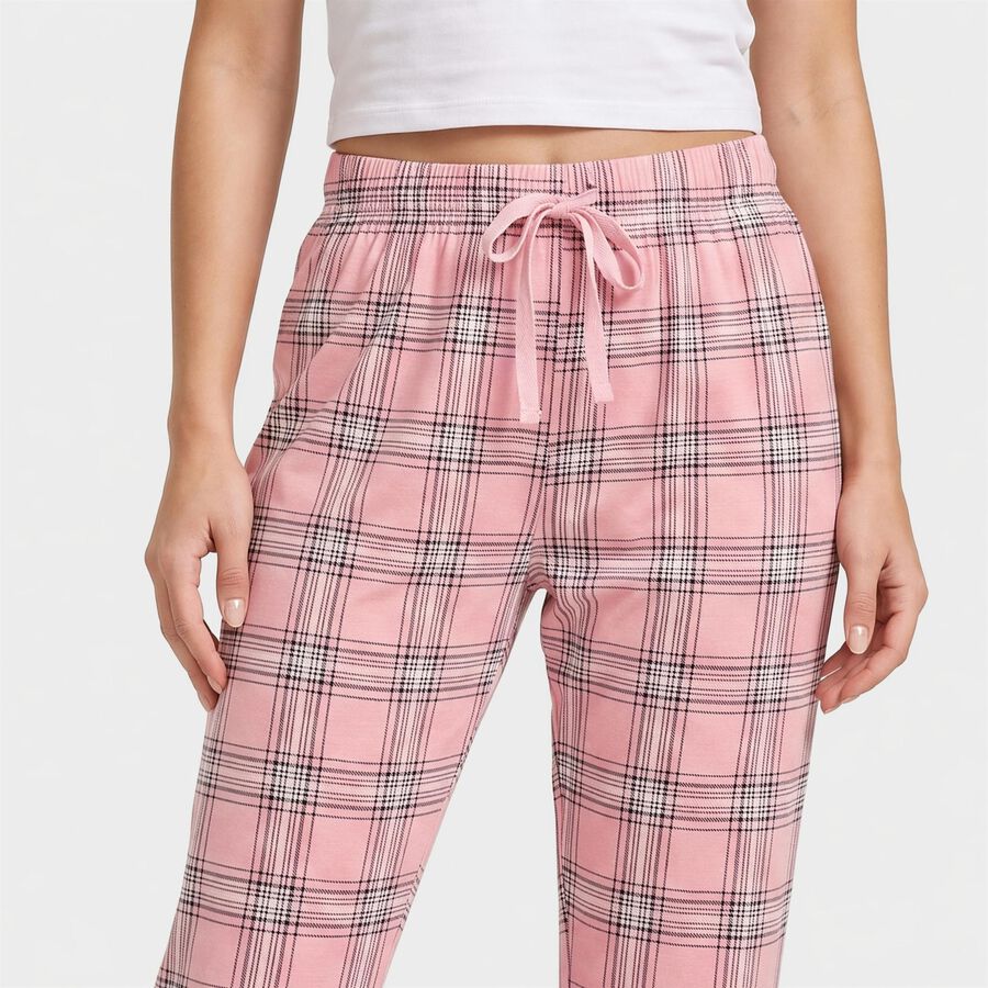 Women's Light Pink Straight Fit Checked Lounge Pyjama, Light Pink, large