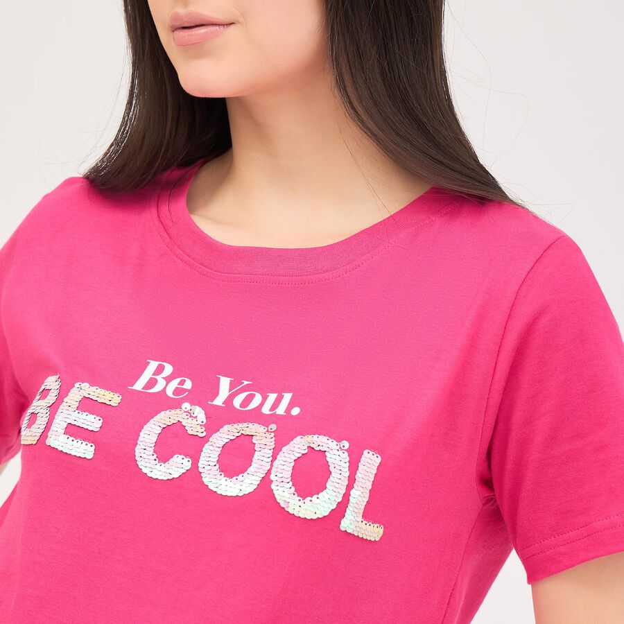 Ladies' 100% Cotton Round Neck T-Shirt, रानी (फ्यूशिया), large image number null