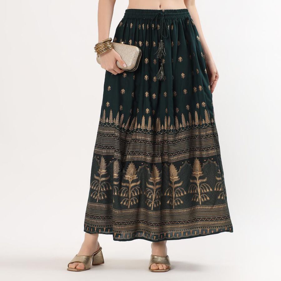 Women's Deep Forest Green Printed Maxi Lehenga Skirt, गहरा हरा, large image number null
