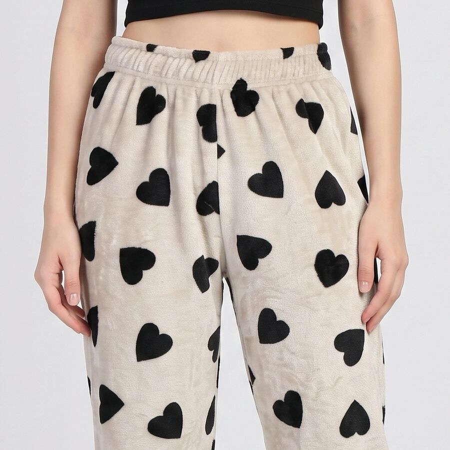 Women's Grey Heart Printed Pyjama, हल्का ग्रे, large